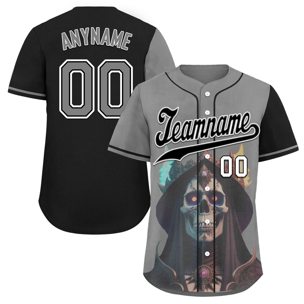 Custom Gray Black Skull Fashion Personalized Authentic Baseball Jersey BSBJ01-D017160 - Coolcustomize