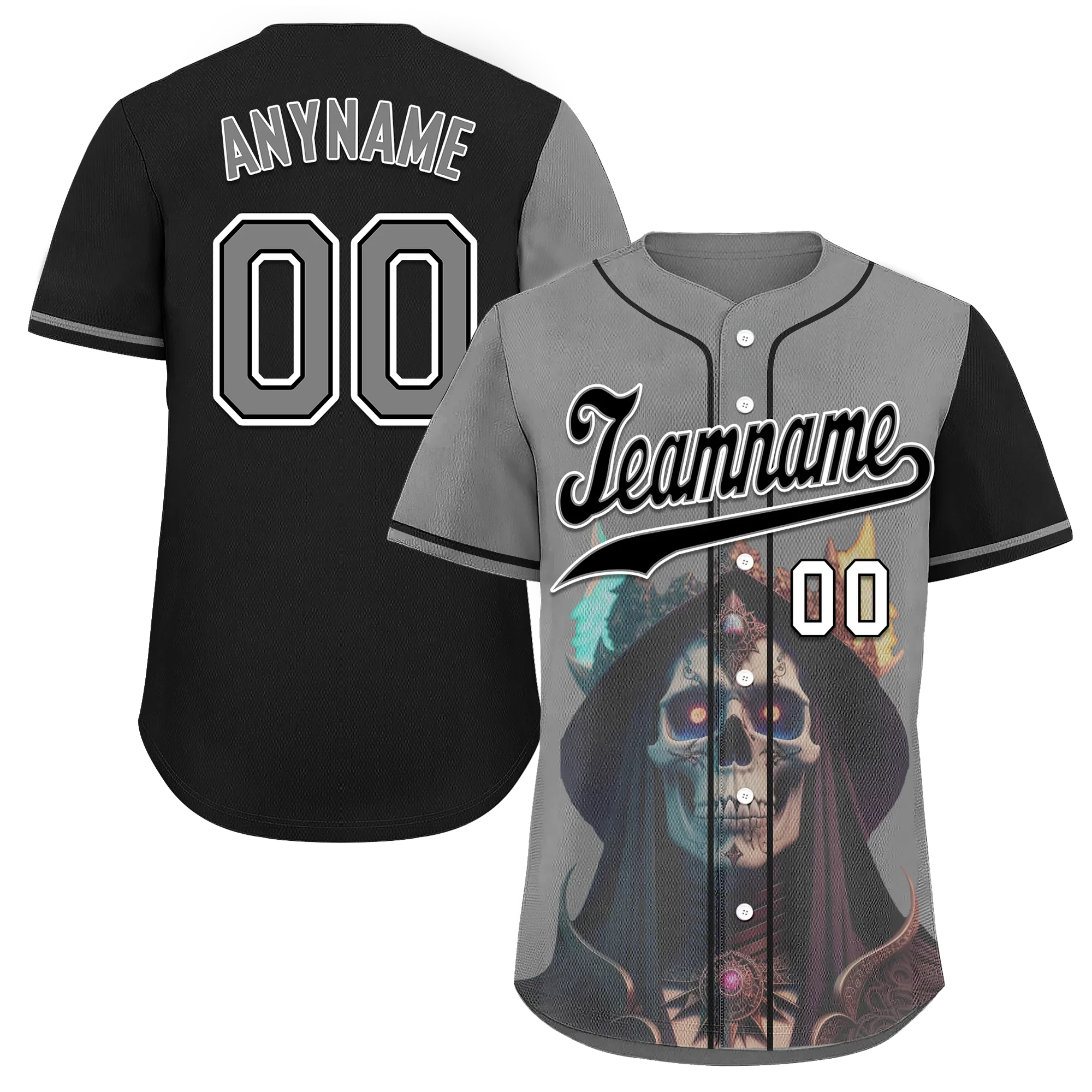 Custom Gray Black Skull Fashion Personalized Authentic Baseball Jersey BSBJ01-D017160 - Coolcustomize