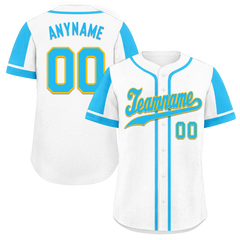 Custom White Blue Raglan Sleeves Personalized Authentic Baseball Jersey BSBJ01-D017167