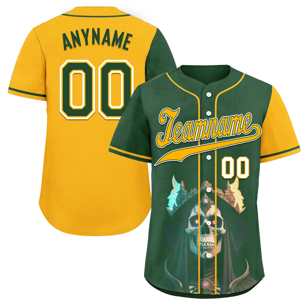 Custom Green Yellow Skull Fashion Personalized Authentic Baseball Jersey BSBJ01-D017154 - Coolcustomize