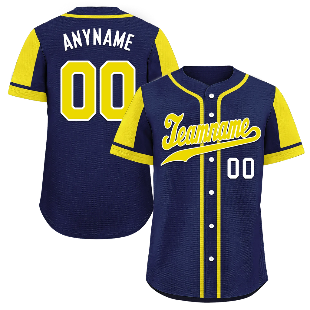 Custom Blue Yellow Raglan Sleeves Personalized Authentic Baseball Jersey BSBJ01-D017182 - Coolcustomize