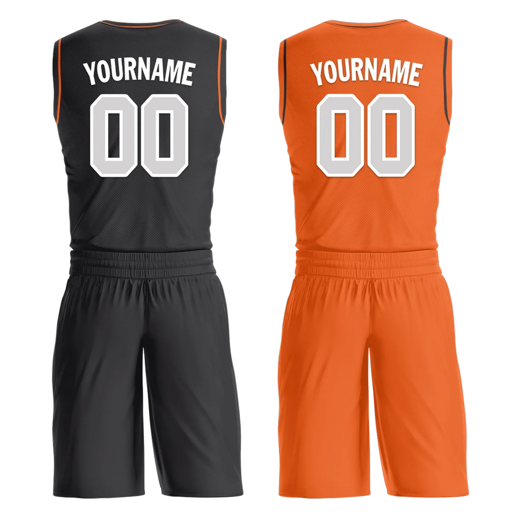 Custom Black Orange Classic Style Reversible Basketball Uniform Personalized COOLMAX BBJR-D017019 - Coolcustomize