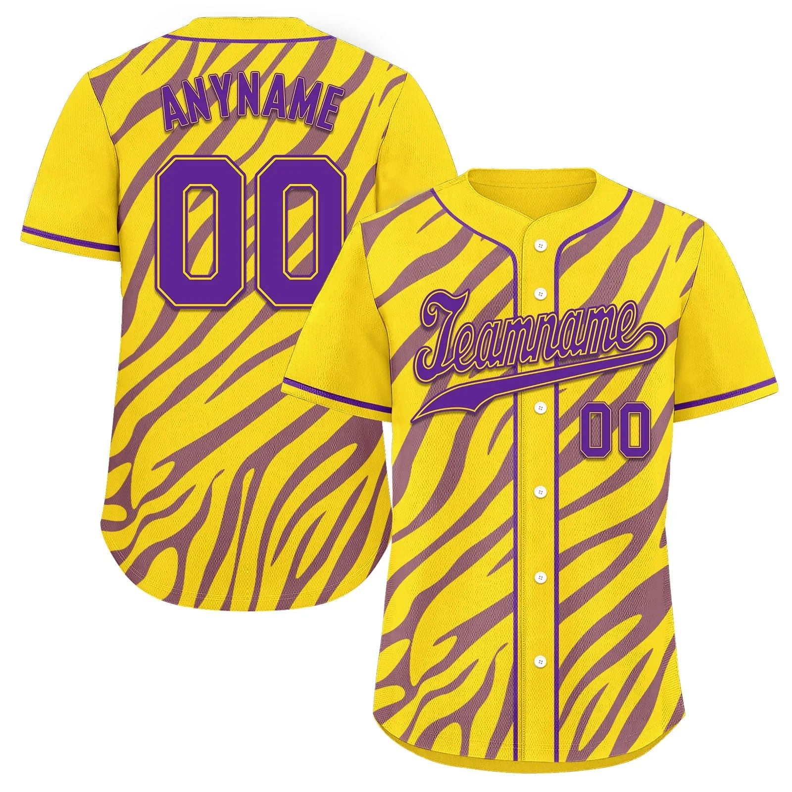 Custom Gold Purple Zebra Pattern Personalized Authentic Baseball Jersey BSBJ01-D020201-14 - Coolcustomize