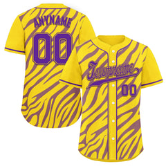 Custom Gold Purple Zebra Pattern Personalized Authentic Baseball Jersey BSBJ01-D020201-14