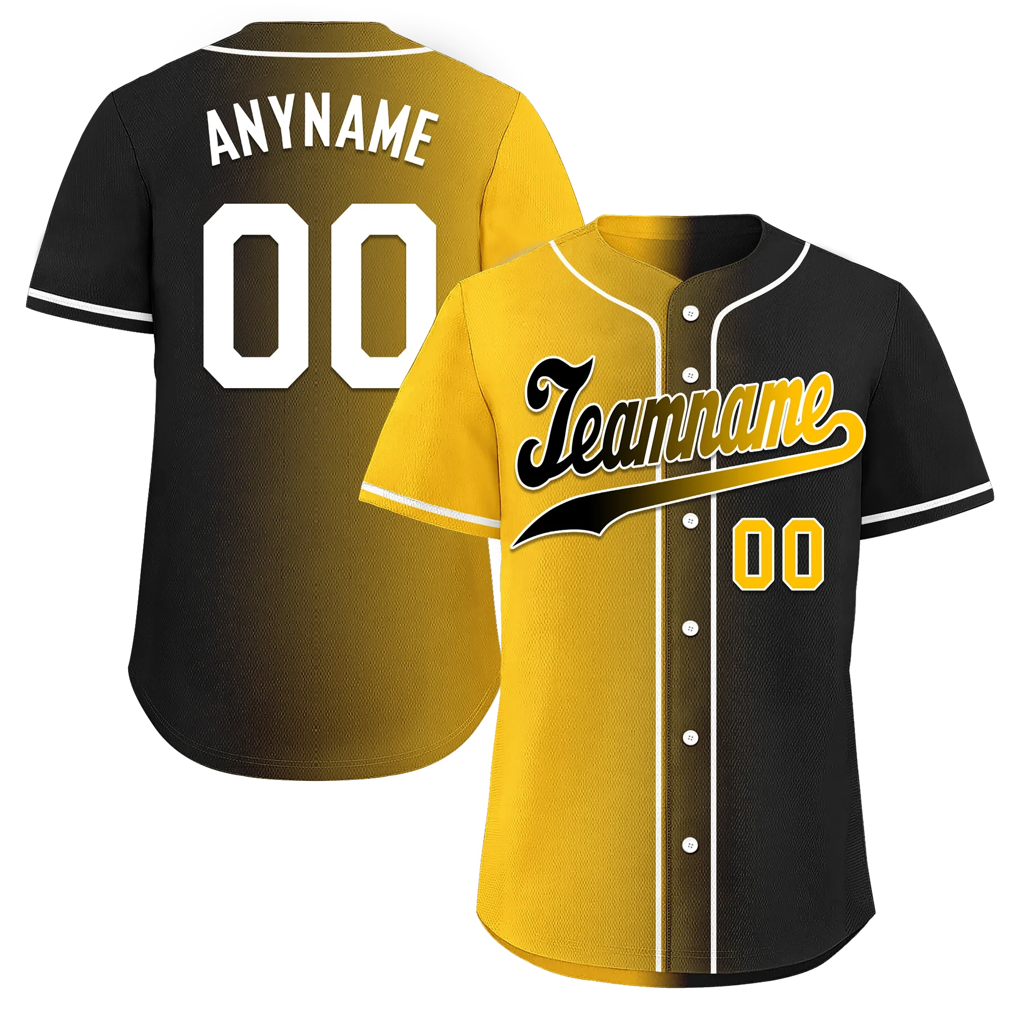 Custom Yellow Black Gradient Fashion Personalized Authentic Baseball Jersey BSBJ01-D0a7a00 - Coolcustomize