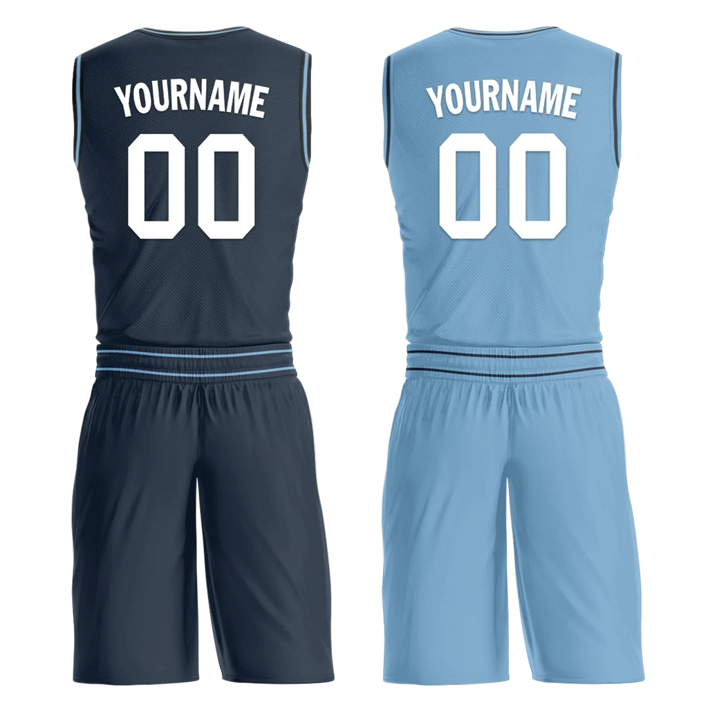Custom Blue Classic Style Reversible Basketball Uniform Personalized COOLMAX BBJR-D017032 - Coolcustomize