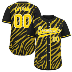 Custom Black Gold Zebra Pattern Personalized Authentic Baseball Jersey BSBJ01-D020201-24