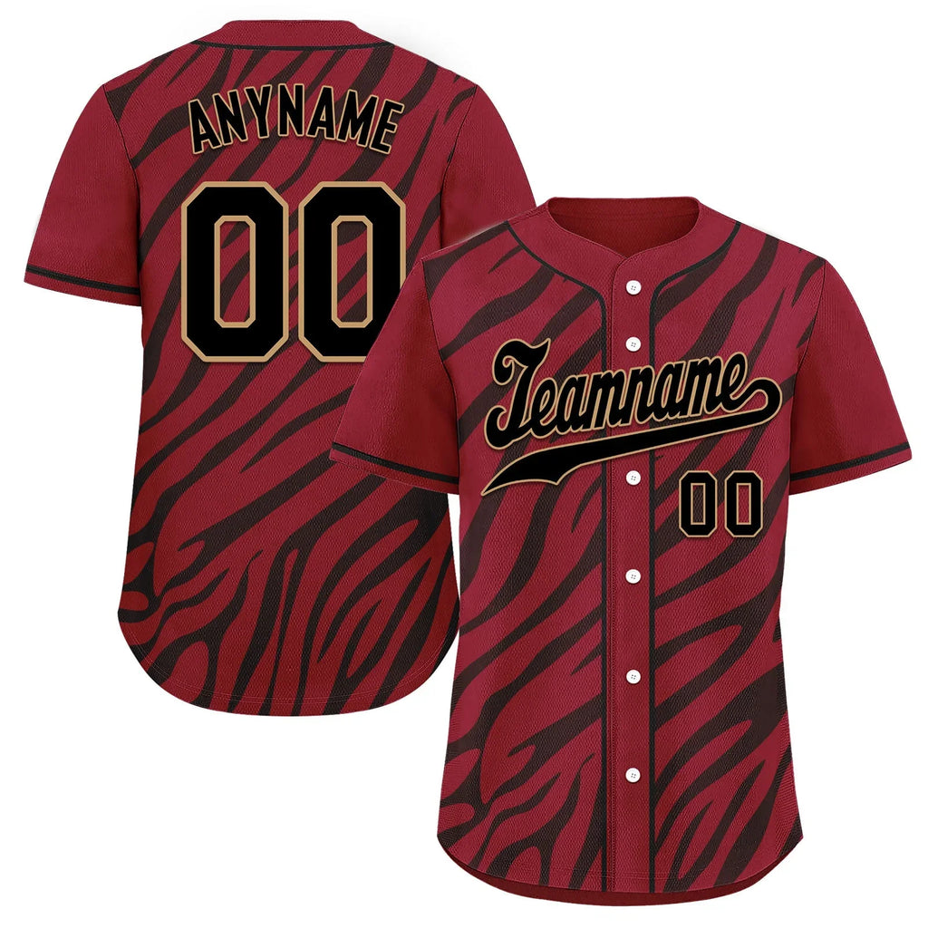 Custom Burgundy Black Zebra Pattern Personalized Authentic Baseball Jersey BSBJ01-D020201-10 - Coolcustomize