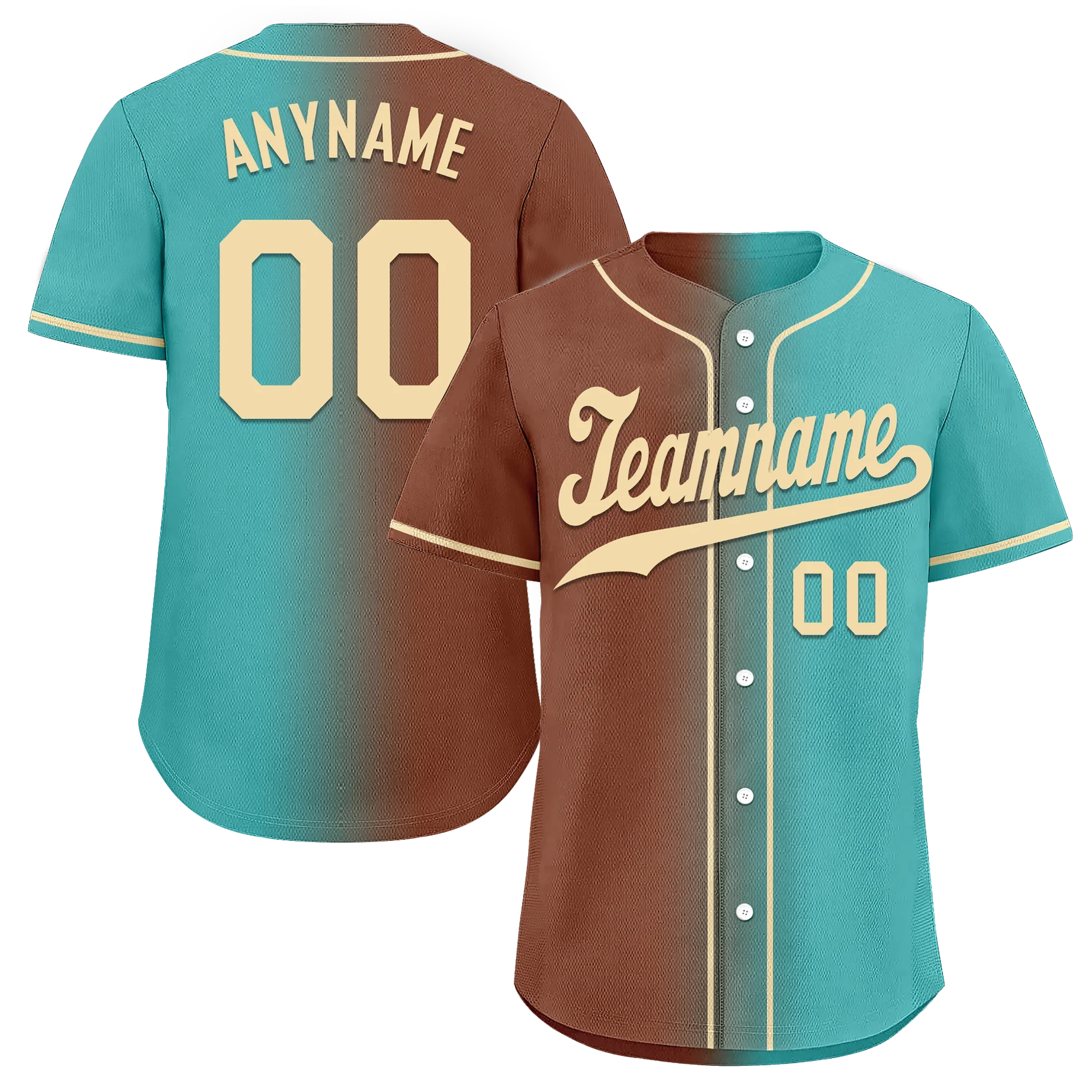 Custom Brown Cyan Gradient Fashion Personalized Authentic Baseball Jersey BSBJ01-D0a7088 - Coolcustomize