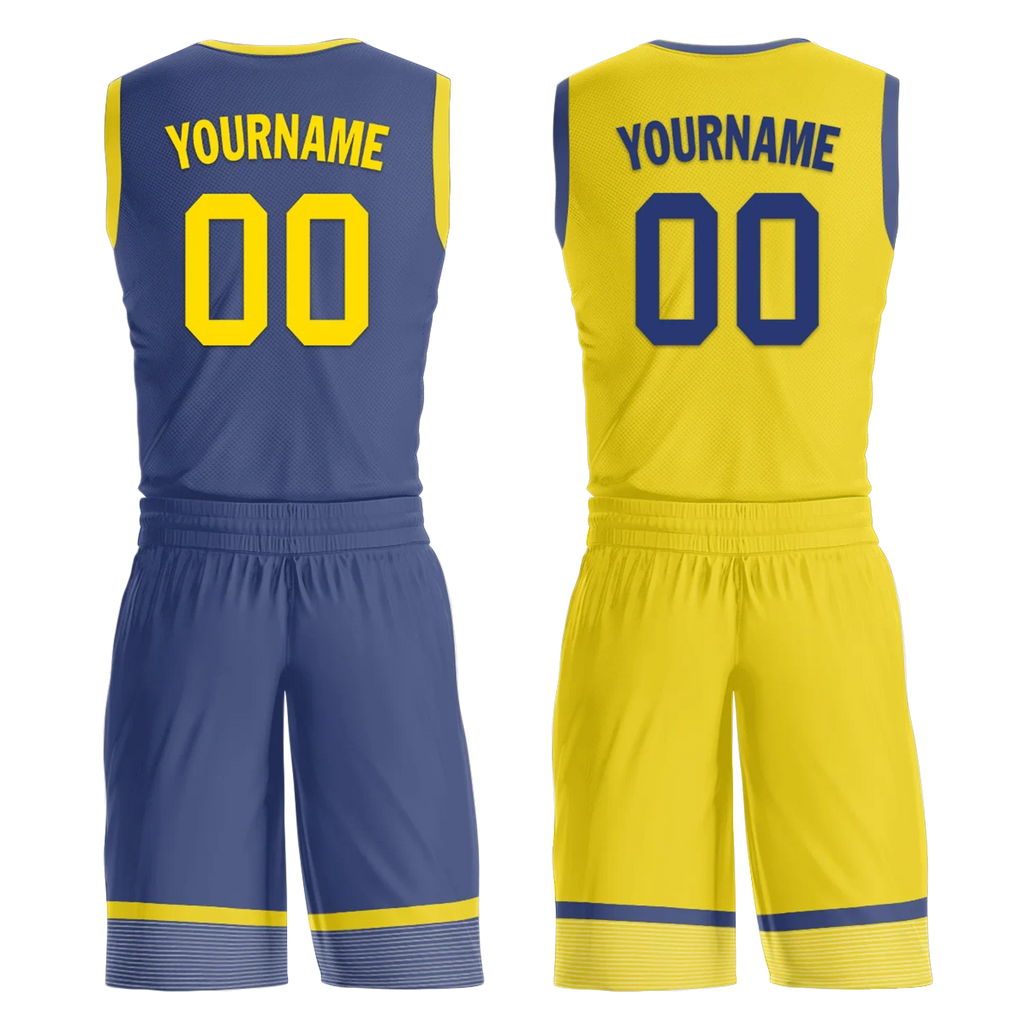 Custom Blue Yellow Classic Style Reversible Basketball Uniform Personalized COOLMAX BBJR-D017003 - Coolcustomize