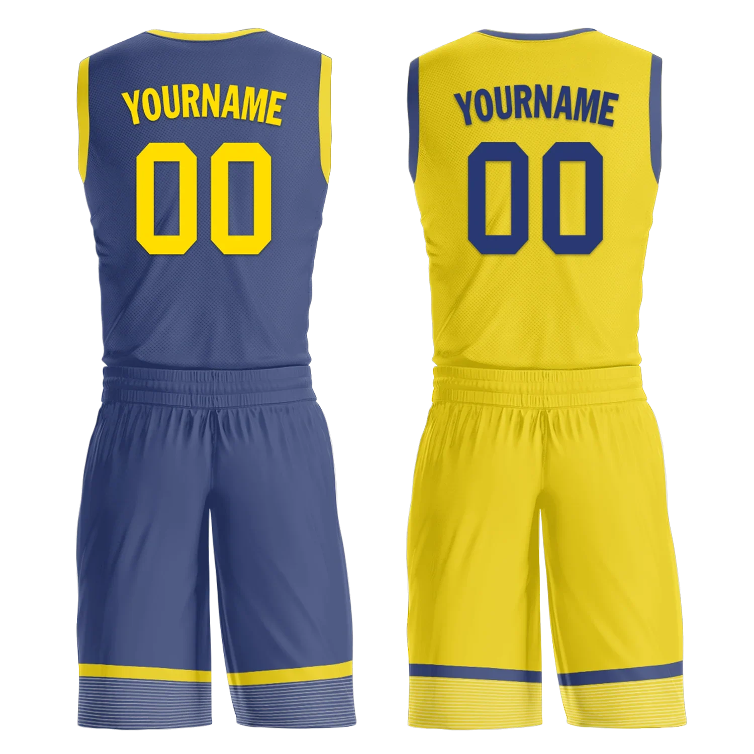 Custom Blue Yellow Classic Style Reversible Basketball Uniform Personalized COOLMAX BBJR-D017003 - Coolcustomize