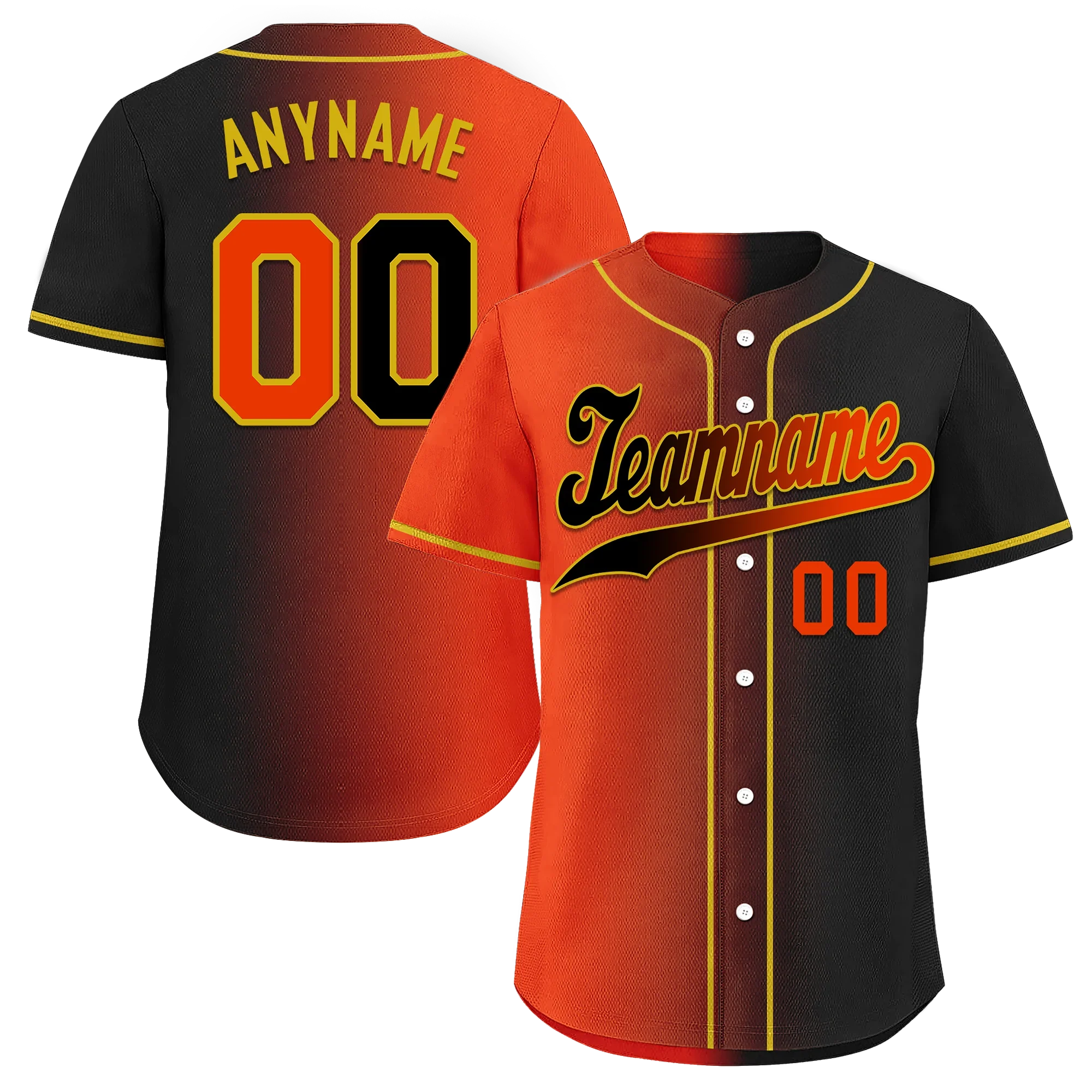Custom Orange Black Gradient Fashion Personalized Authentic Baseball Jersey BSBJ01-D0a7aa8 - Coolcustomize