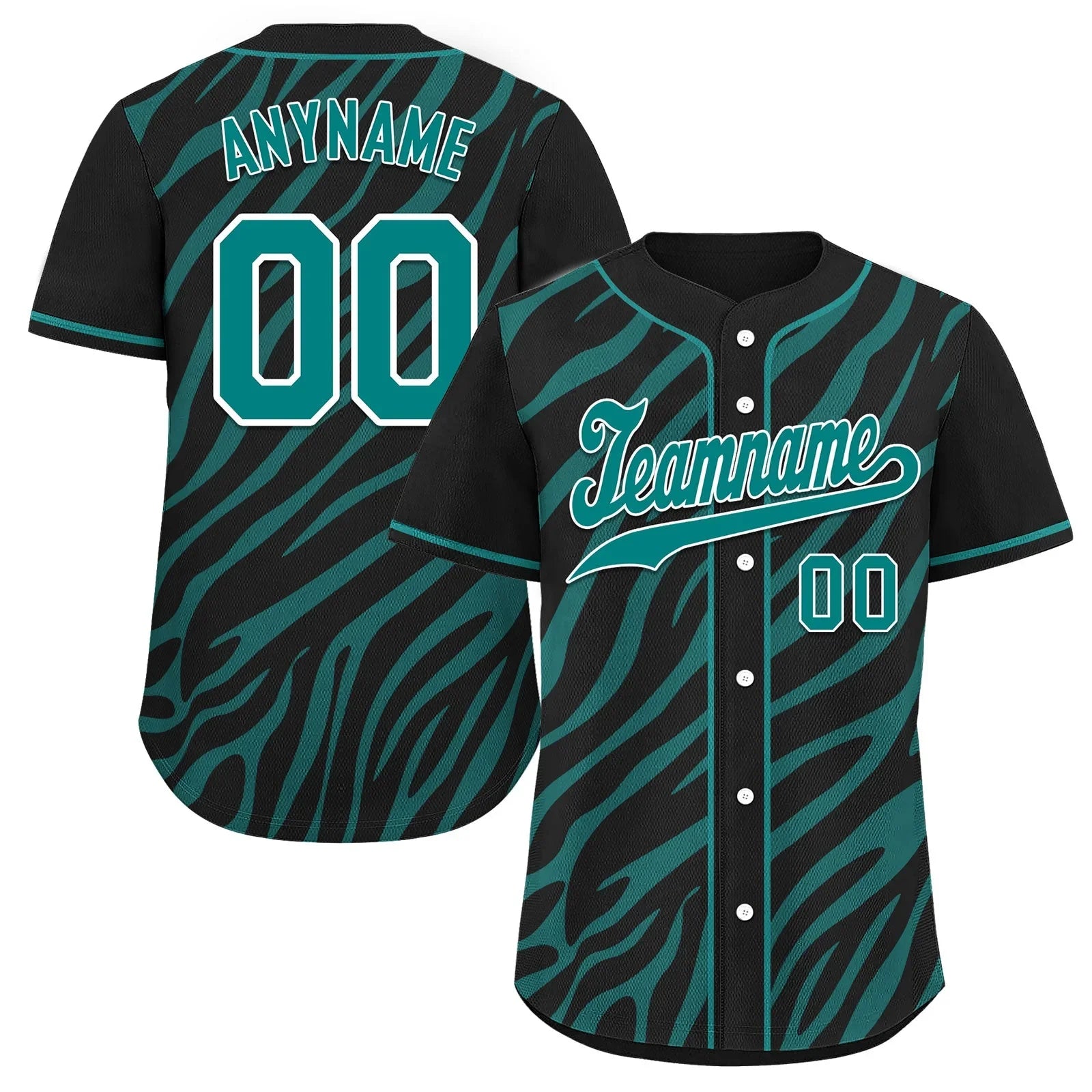 Custom Black Teal Zebra Pattern Personalized Authentic Baseball Jersey BSBJ01-D020201-23 - Coolcustomize