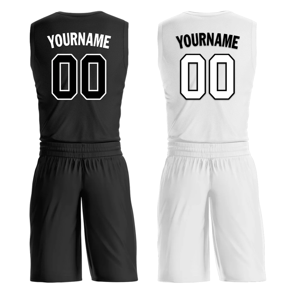 Custom Black White Classic Style Reversible Basketball Uniform Personalized COOLMAX BBJR-D017007 - Coolcustomize