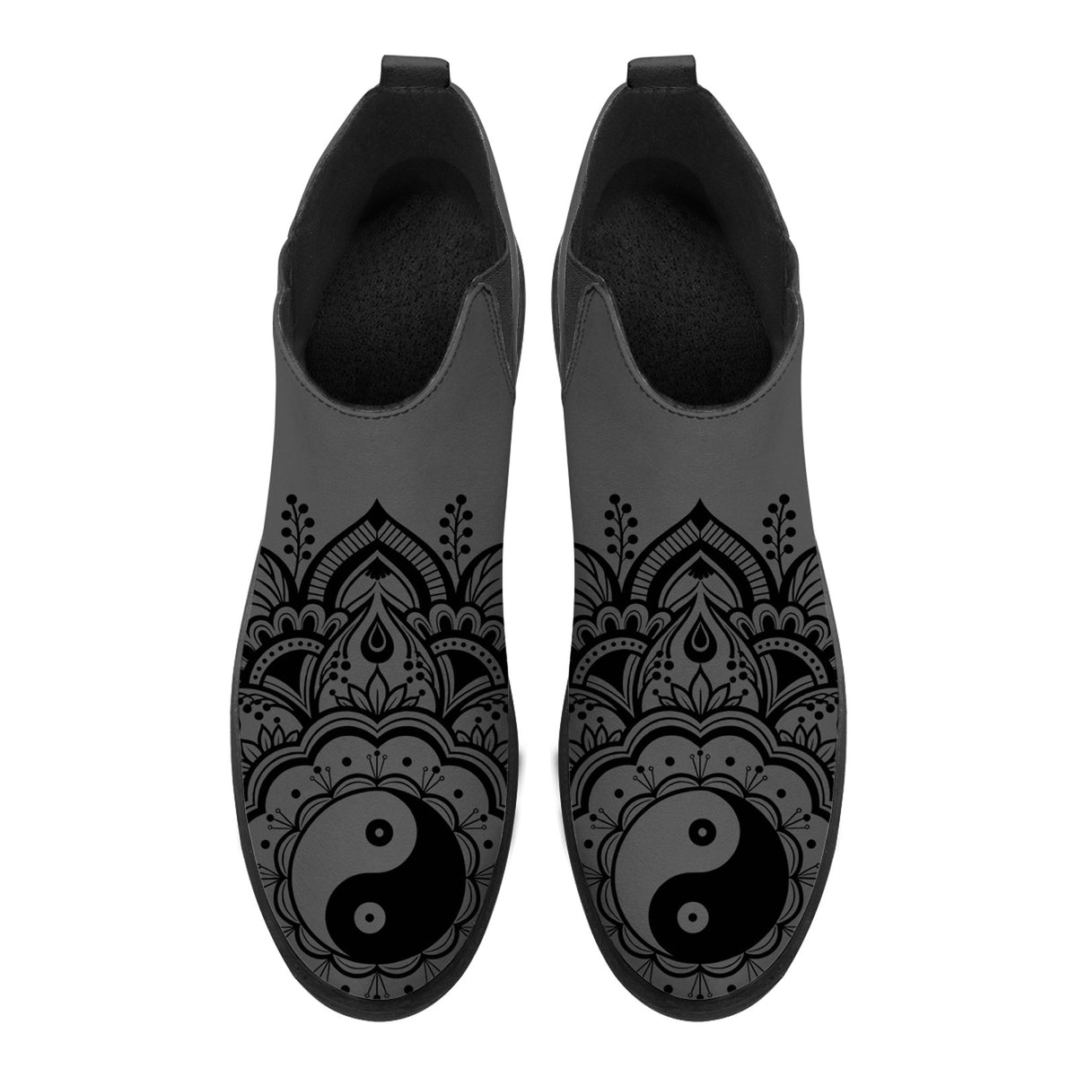 Personalized Boho Yin Yang Flower Chelsea Ankle Boots – Spiritual Zen Boots, Custom Gift for Yoga Lovers
