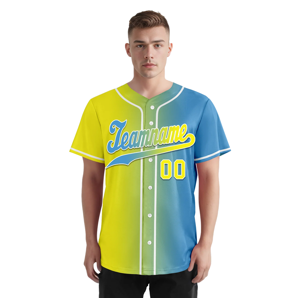 Custom Yellow Blue Gradient Fashion Personalized Authentic Baseball Jersey BSBJ01-D0a7aa0 - Coolcustomize