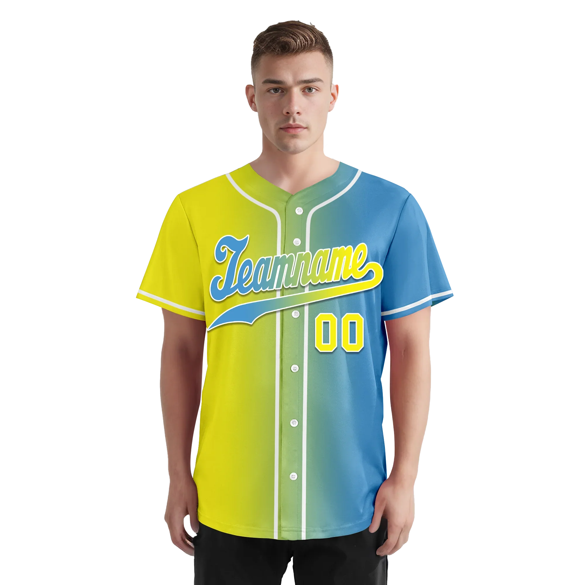 Custom Yellow Blue Gradient Fashion Personalized Authentic Baseball Jersey BSBJ01-D0a7aa0 - Coolcustomize