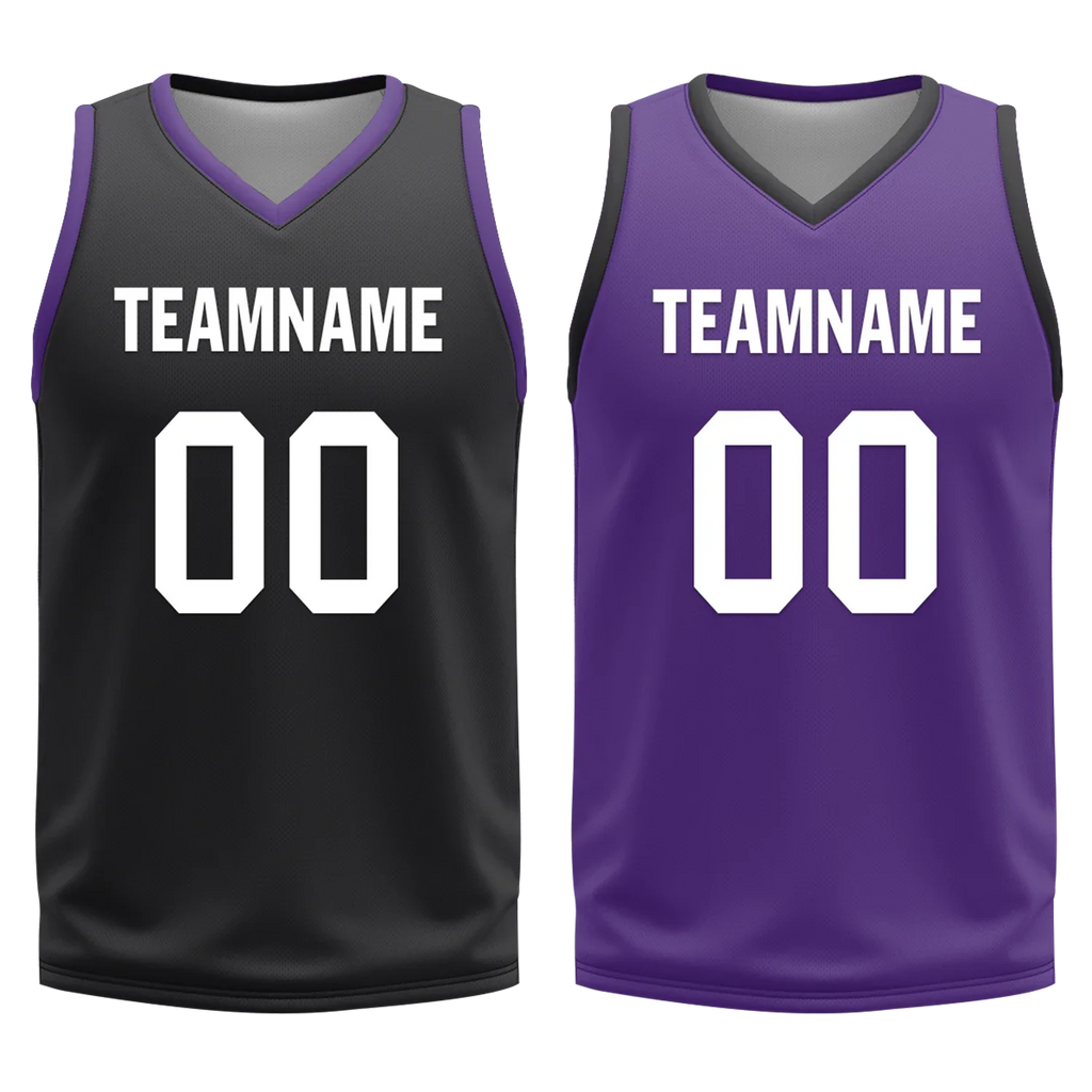 Custom Black Purple Classic Style Reversible Basketball Uniform Personalized COOLMAX BBJR-D017035 - Coolcustomize
