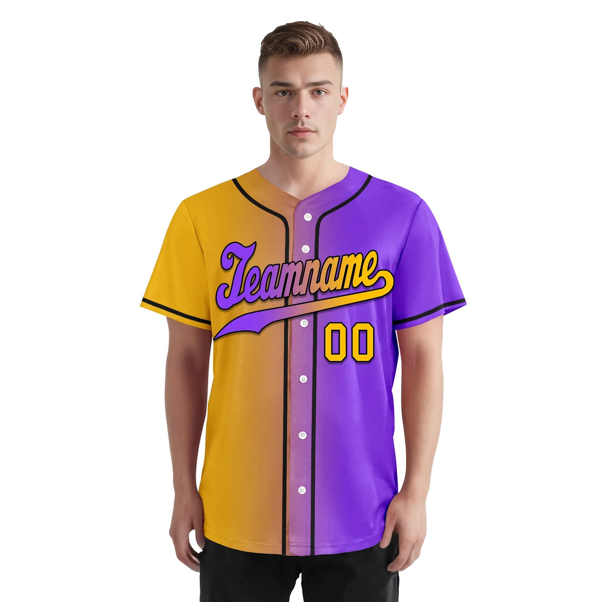 Custom Yellow Pink Gradient Fashion Personalized Authentic Baseball Jersey BSBJ01-D0a7a0a - Coolcustomize