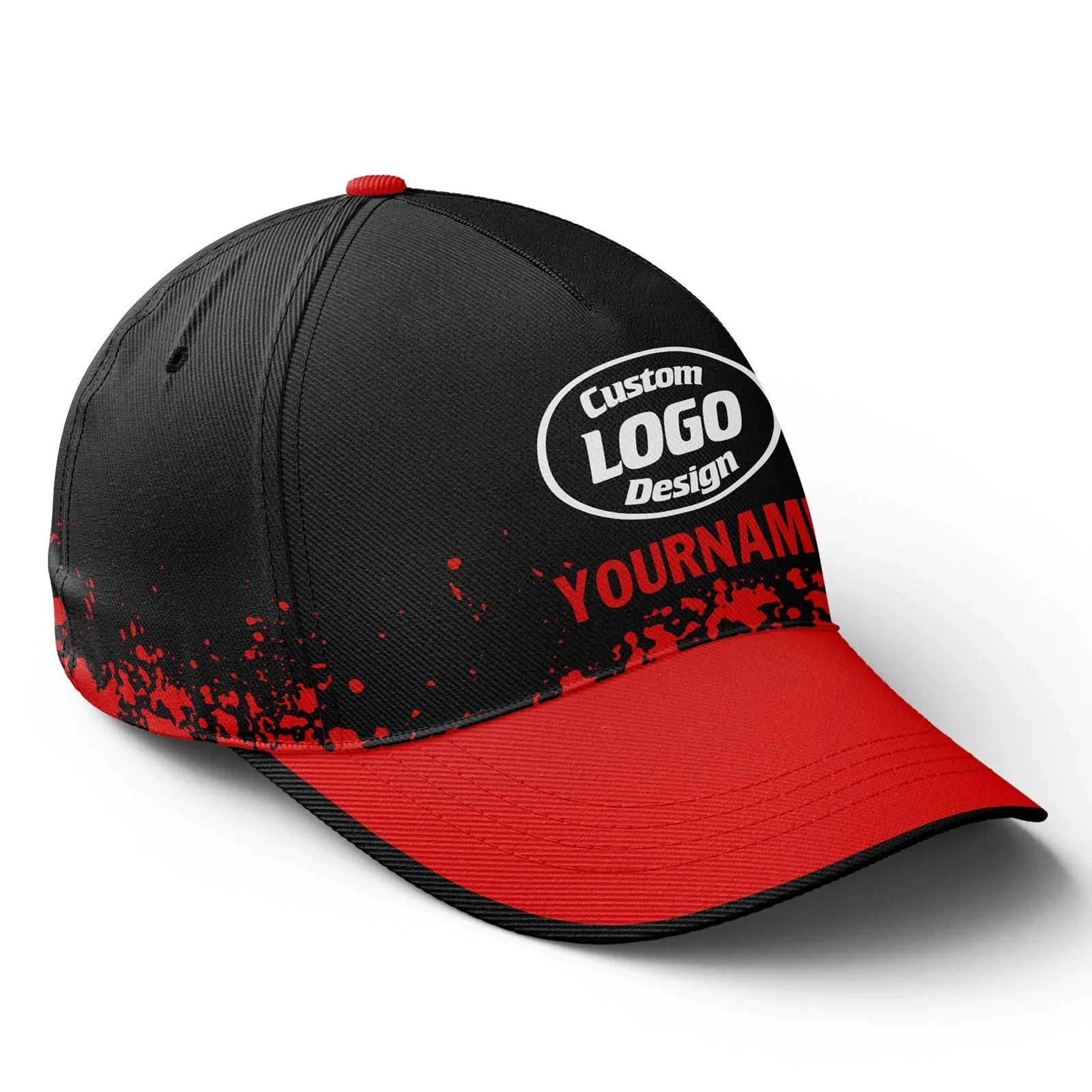 Custom Black Red Hat Sport Design Cap Stitched Adjustable Personalized YW061-D020231-2 - Coolcustomize