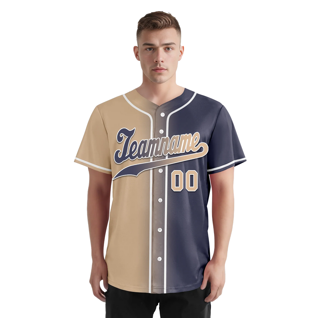 Custom Beige Blue Gradient Fashion Personalized Authentic Baseball Jersey BSBJ01-D0a7080 - Coolcustomize