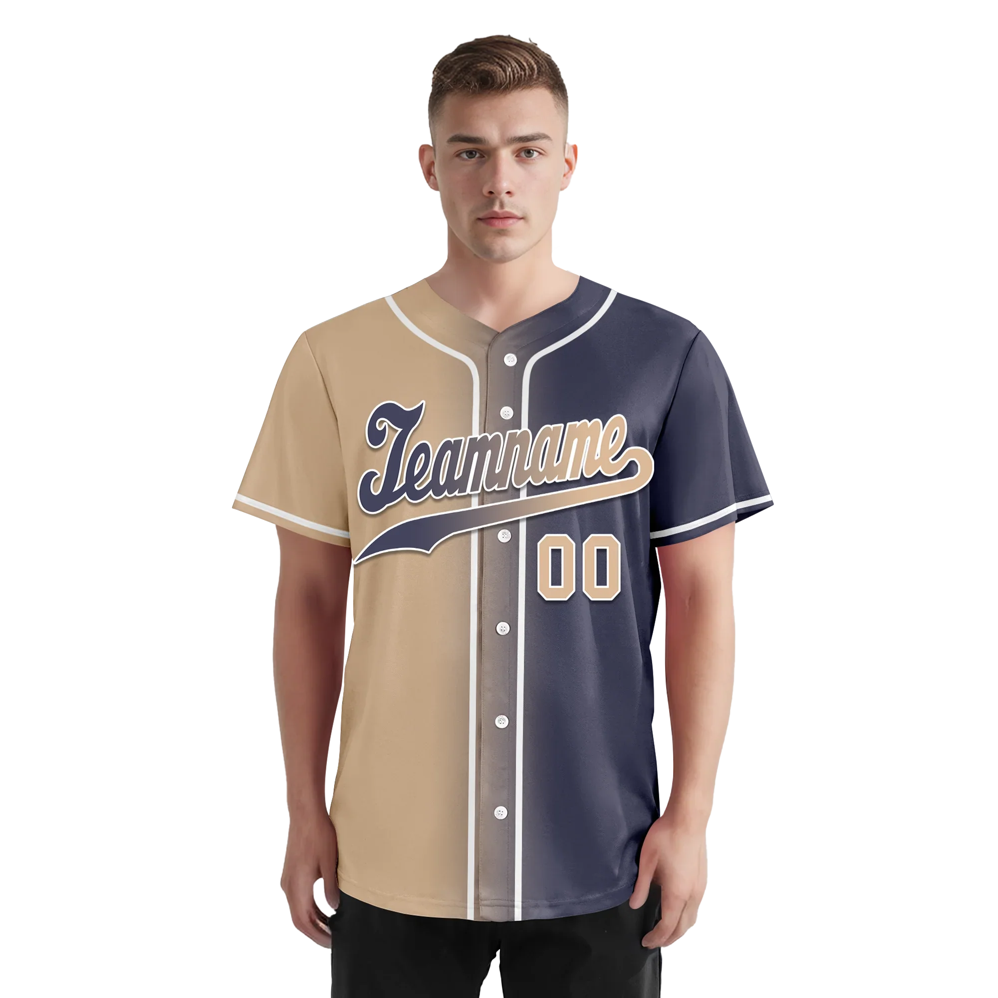 Custom Beige Blue Gradient Fashion Personalized Authentic Baseball Jersey BSBJ01-D0a7080 - Coolcustomize