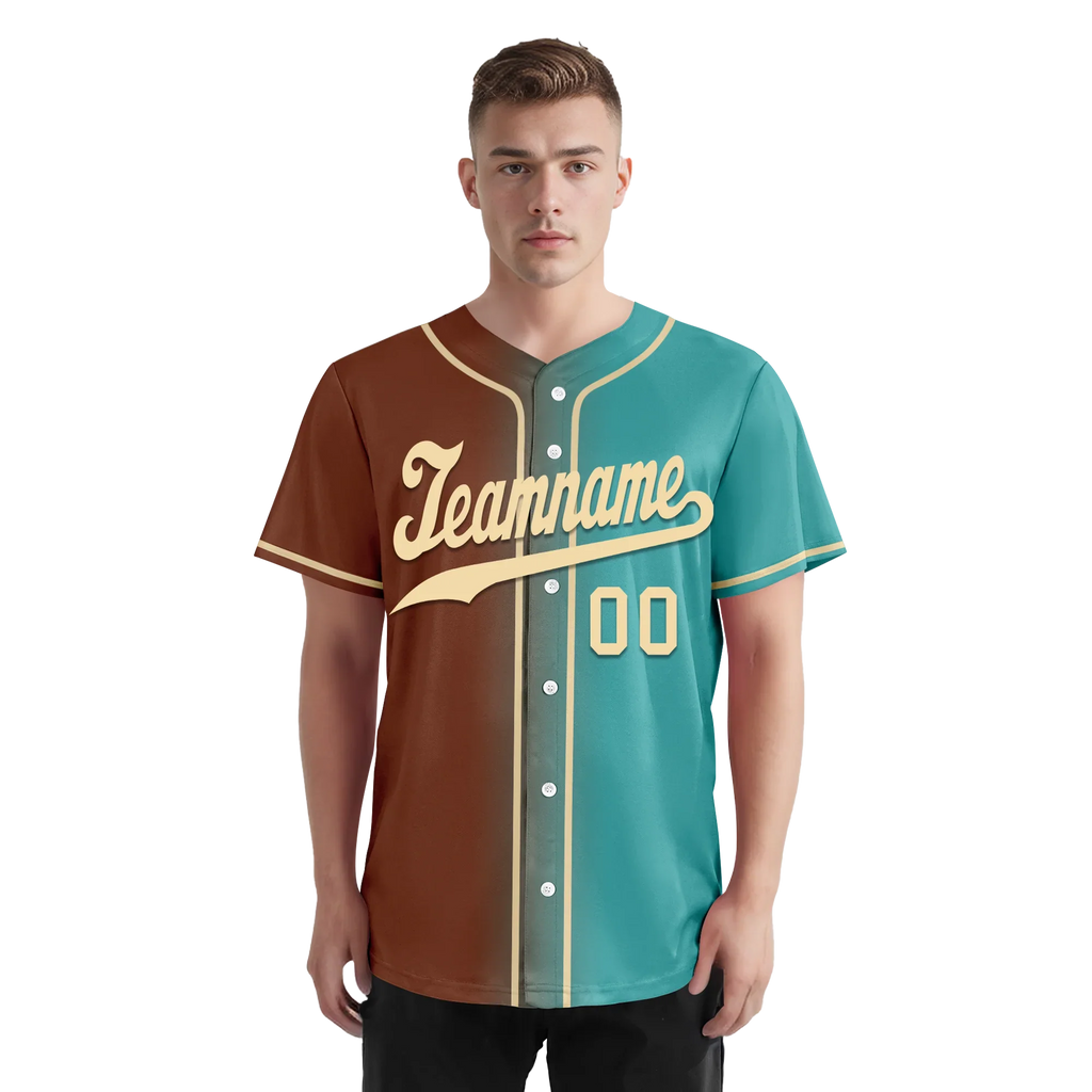 Custom Brown Cyan Gradient Fashion Personalized Authentic Baseball Jersey BSBJ01-D0a7088 - Coolcustomize