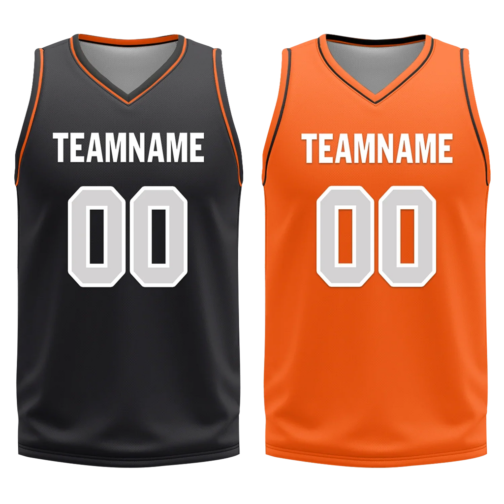 Custom Black Orange Classic Style Reversible Basketball Uniform Personalized COOLMAX BBJR-D017019 - Coolcustomize