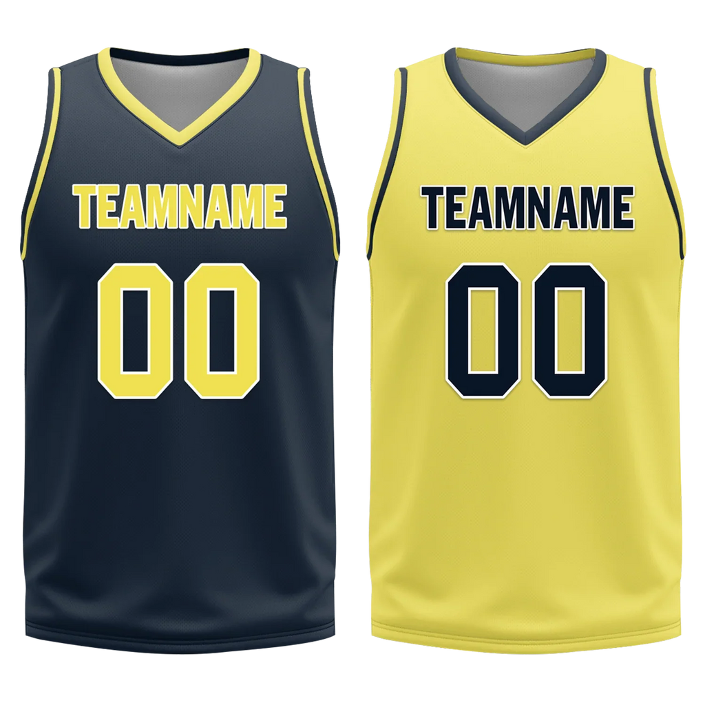 Custom Blue Yellow Classic Style Reversible Basketball Uniform Personalized COOLMAX BBJR-D017059 - Coolcustomize
