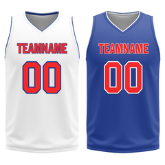 Custom White Blue Classic Style Reversible Basketball Uniform Personalized COOLMAX BBJR-D017020