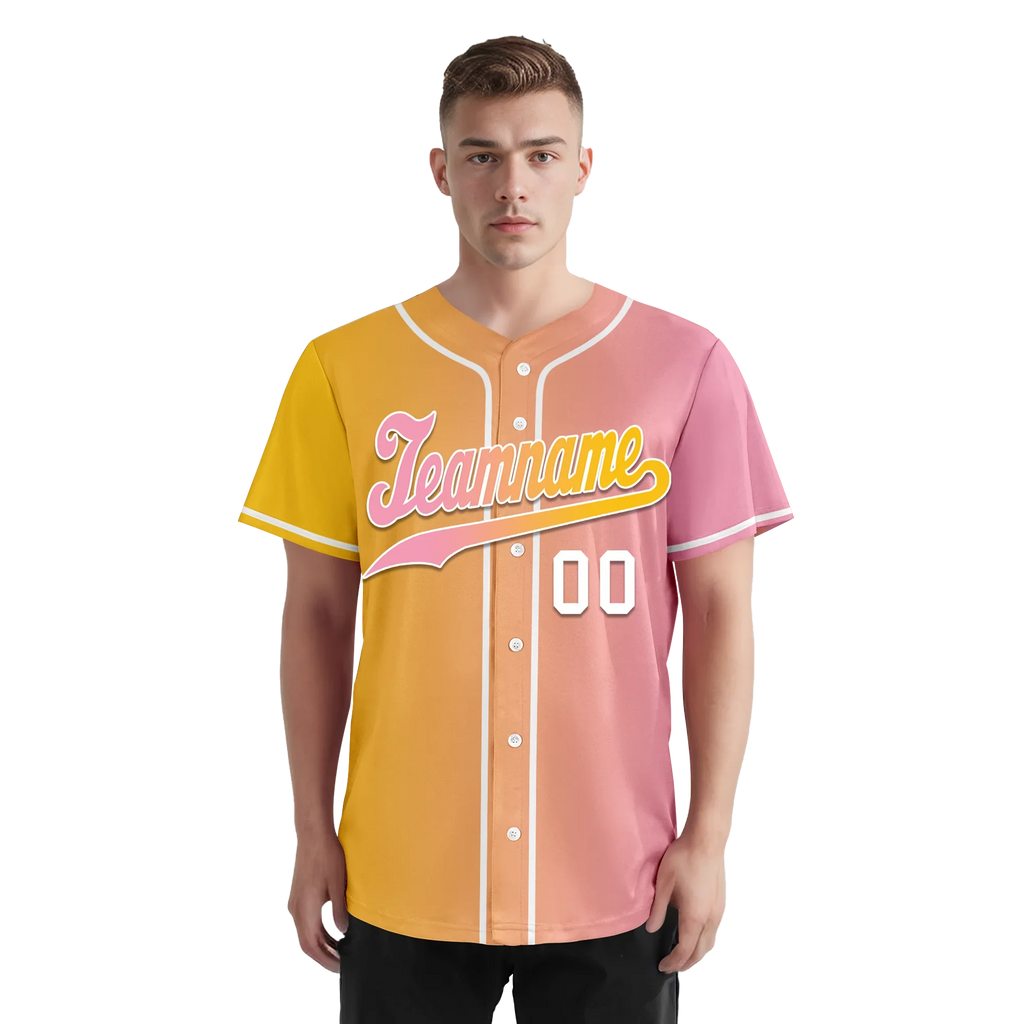 Custom Yellow Pink Gradient Fashion Personalized Authentic Baseball Jersey BSBJ01-D0a7aac - Coolcustomize