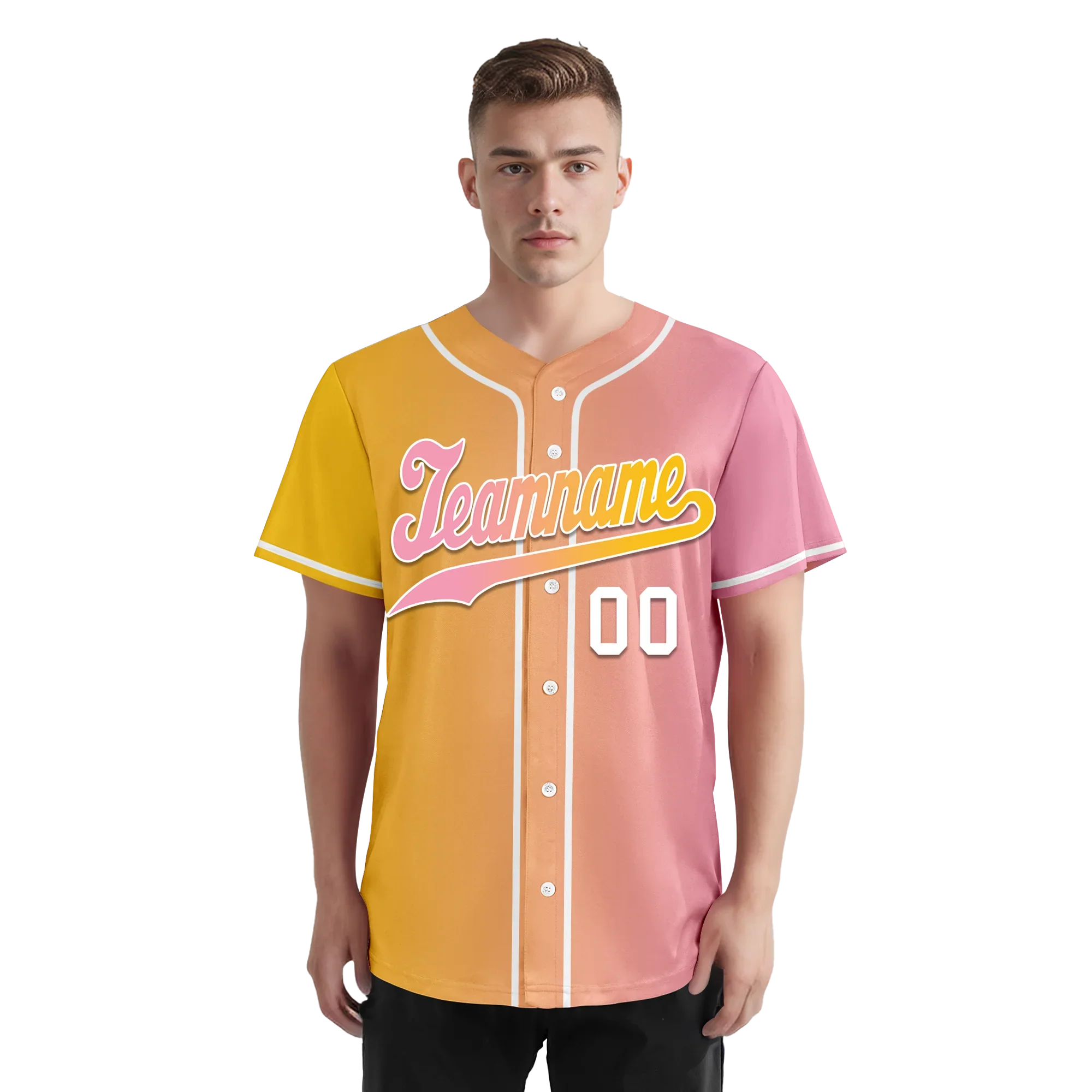 Custom Yellow Pink Gradient Fashion Personalized Authentic Baseball Jersey BSBJ01-D0a7aac - Coolcustomize