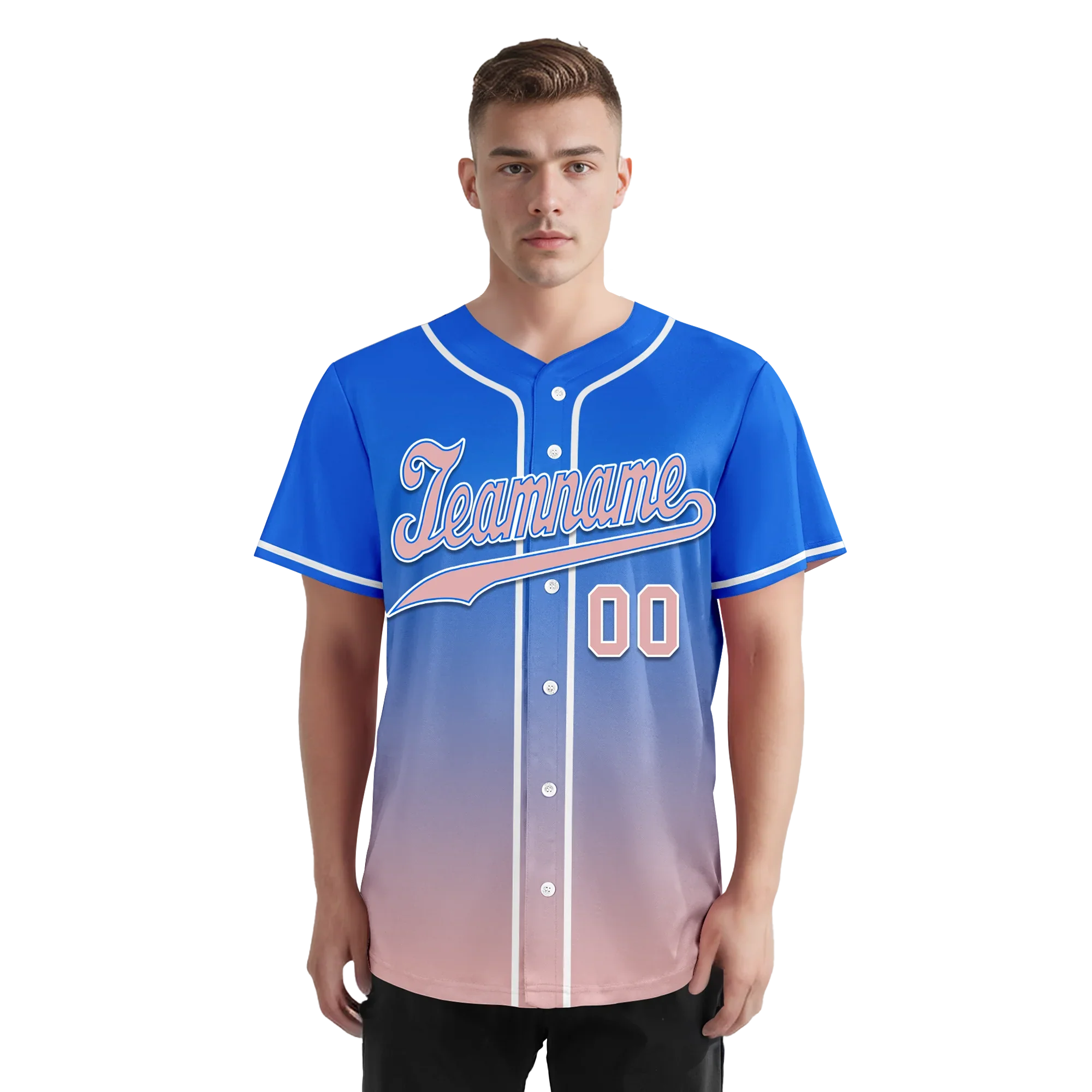 Custom Blue Pink Fade Fashion Personalized Authentic Baseball Jersey BSBJ01-D0a70e0 - Coolcustomize