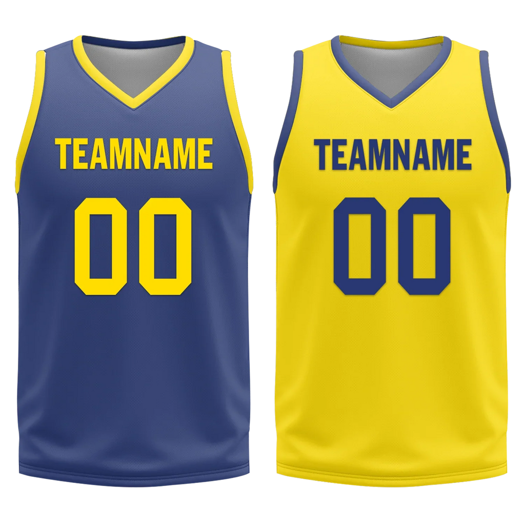 Custom Blue Yellow Classic Style Reversible Basketball Uniform Personalized COOLMAX BBJR-D017003 - Coolcustomize