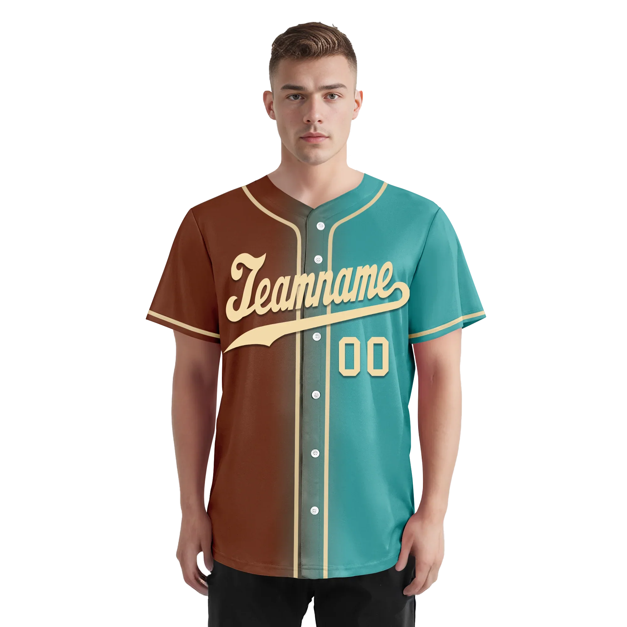 Custom Brown Cyan Gradient Fashion Personalized Authentic Baseball Jersey BSBJ01-D0a7088 - Coolcustomize