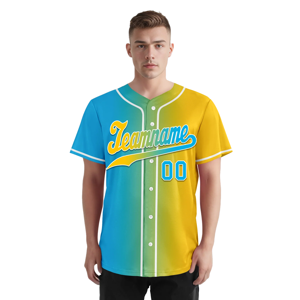 Custom Blue Yellow Gradient Fashion Personalized Authentic Baseball Jersey BSBJ01-D0a709b - Coolcustomize