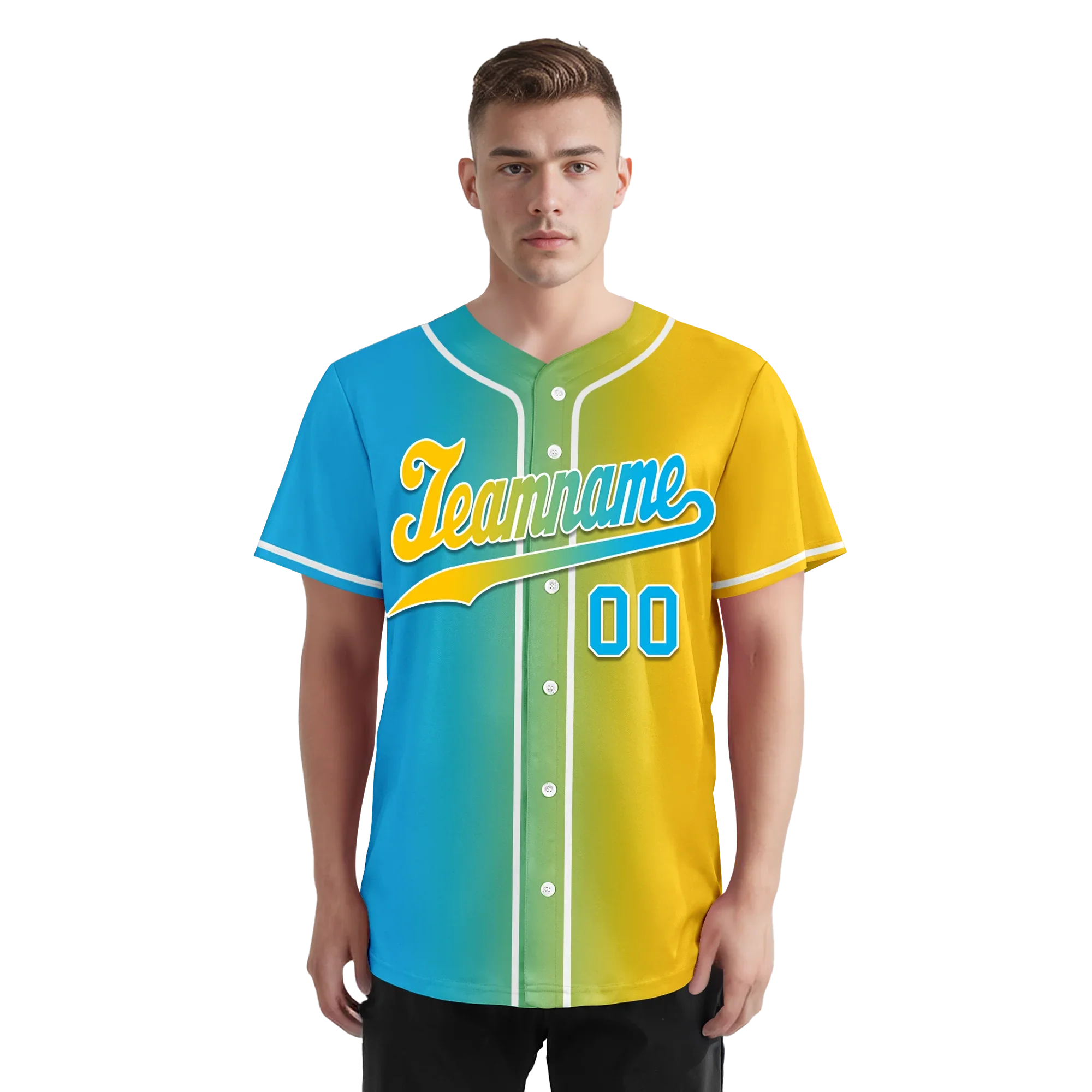 Custom Blue Yellow Gradient Fashion Personalized Authentic Baseball Jersey BSBJ01-D0a709b - Coolcustomize
