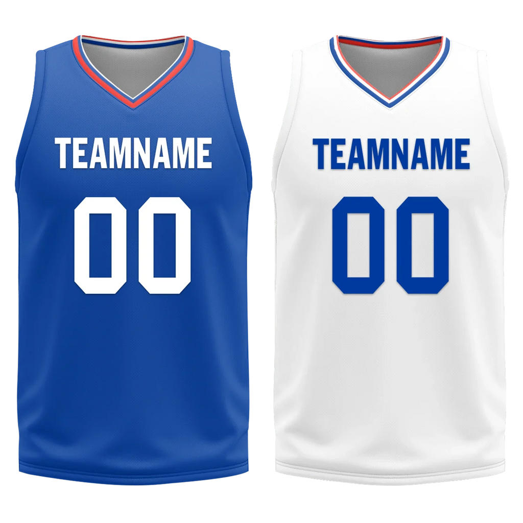 Custom Blue White Classic Style Reversible Basketball Uniform Personalized COOLMAX BBJR-D017031 - Coolcustomize