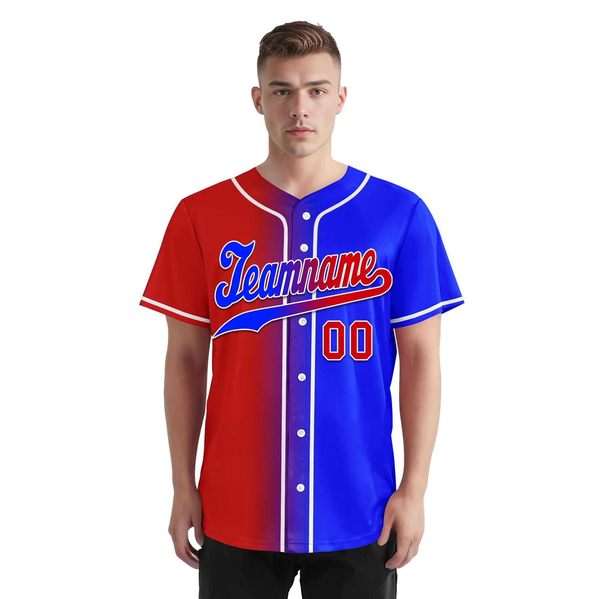 Custom Red Blue Gradient Fashion Personalized Authentic Baseball Jersey BSBJ01-D0a707b - Coolcustomize