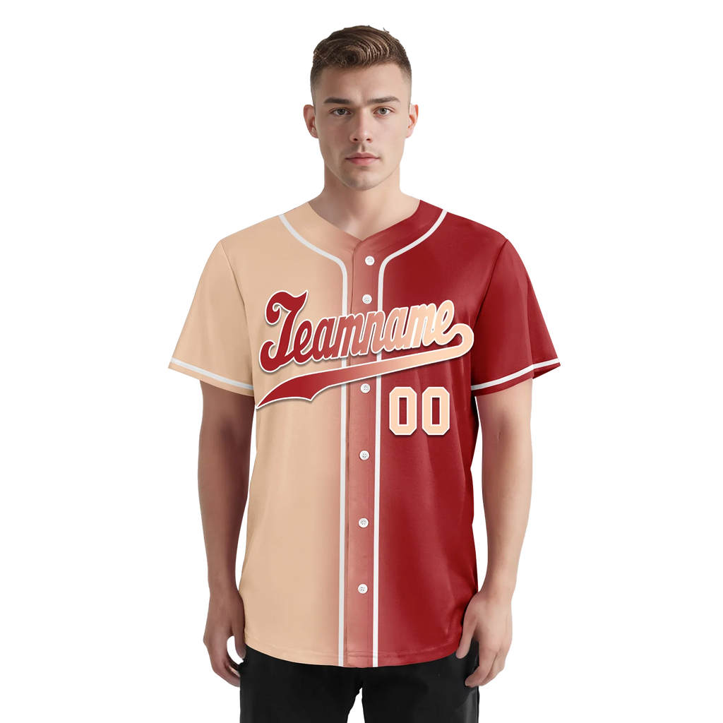 Custom Beige Red Gradient Fashion Personalized Authentic Baseball Jersey BSBJ01-D0a708f - Coolcustomize