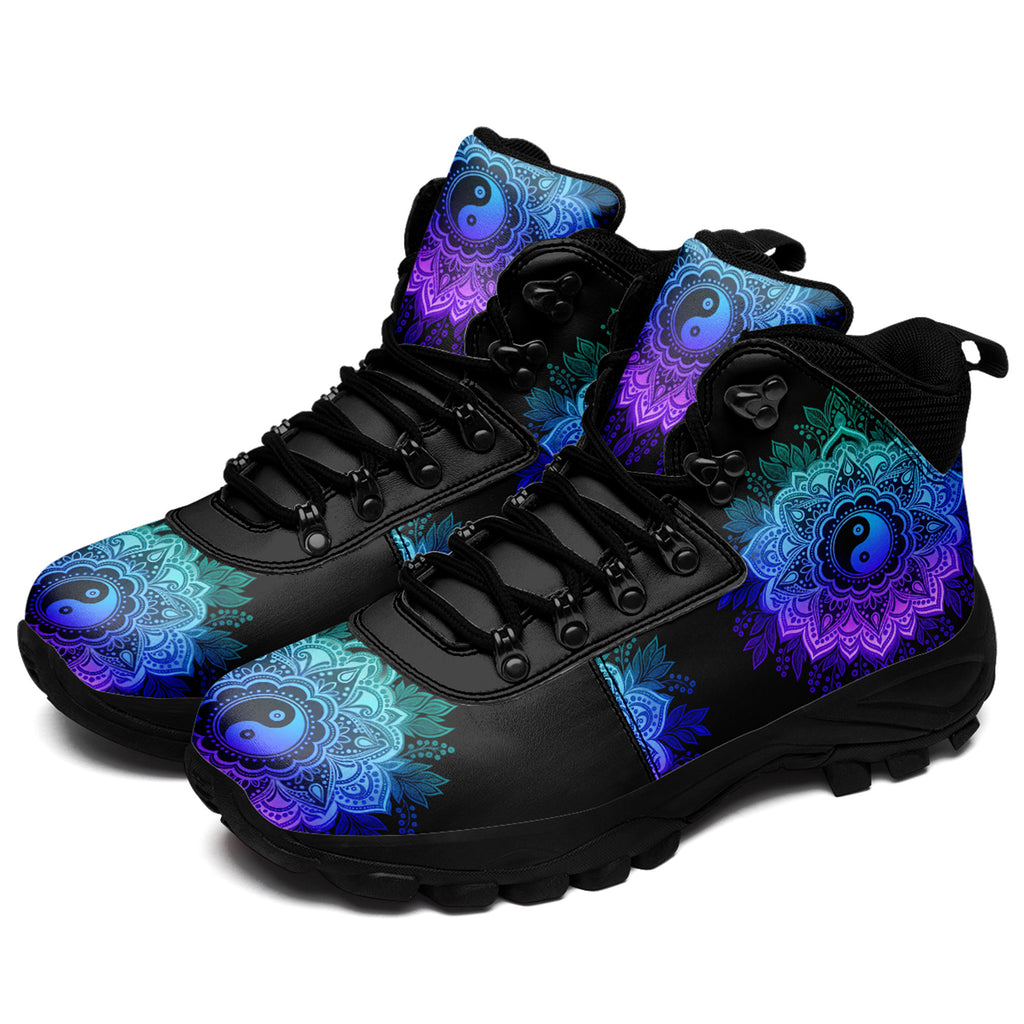 Personalized Boho Yin Yang Outdoor Combat Boots – Lightweight Non-Slip Spiritual Walking Shoes