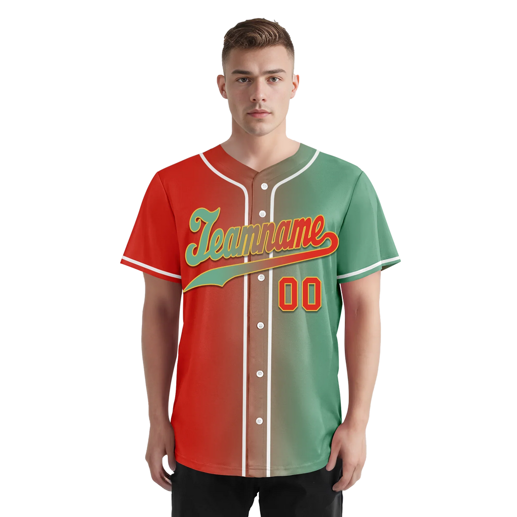 Custom Red Green Gradient Fashion Personalized Authentic Baseball Jersey BSBJ01-D0a7a09 - Coolcustomize