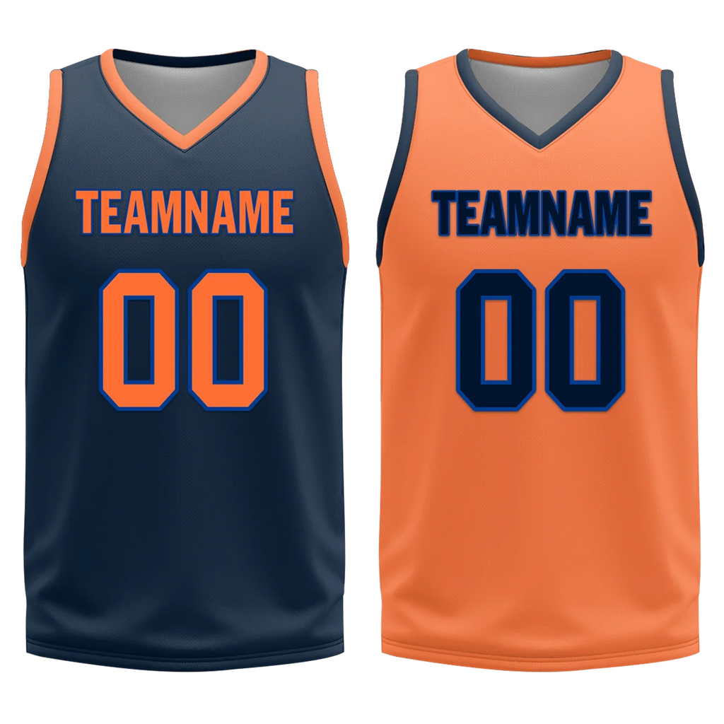 Custom Blue Orange Classic Style Reversible Basketball Uniform Personalized COOLMAX BBJR-D017015 - Coolcustomize