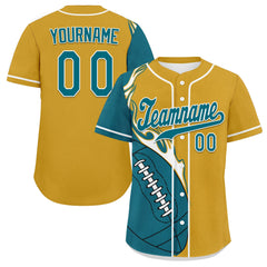 Custom Yellow Cyan Classic Style Personalized Authentic Baseball Jersey UN002-D0b0a00-af