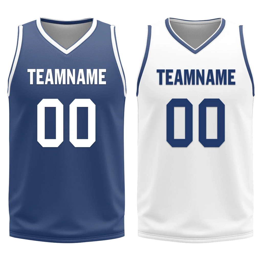 Custom Blue White Classic Style Reversible Basketball Uniform Personalized COOLMAX BBJR-D017053 - Coolcustomize