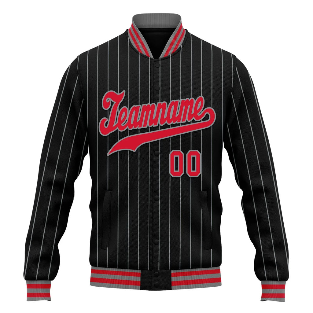 Custom Black Navy Stripe Fashion Jacket Bomber Full-Snap Varsity Letterman Personalized Jacket FZ005-D020219-27 - Coolcustomize
