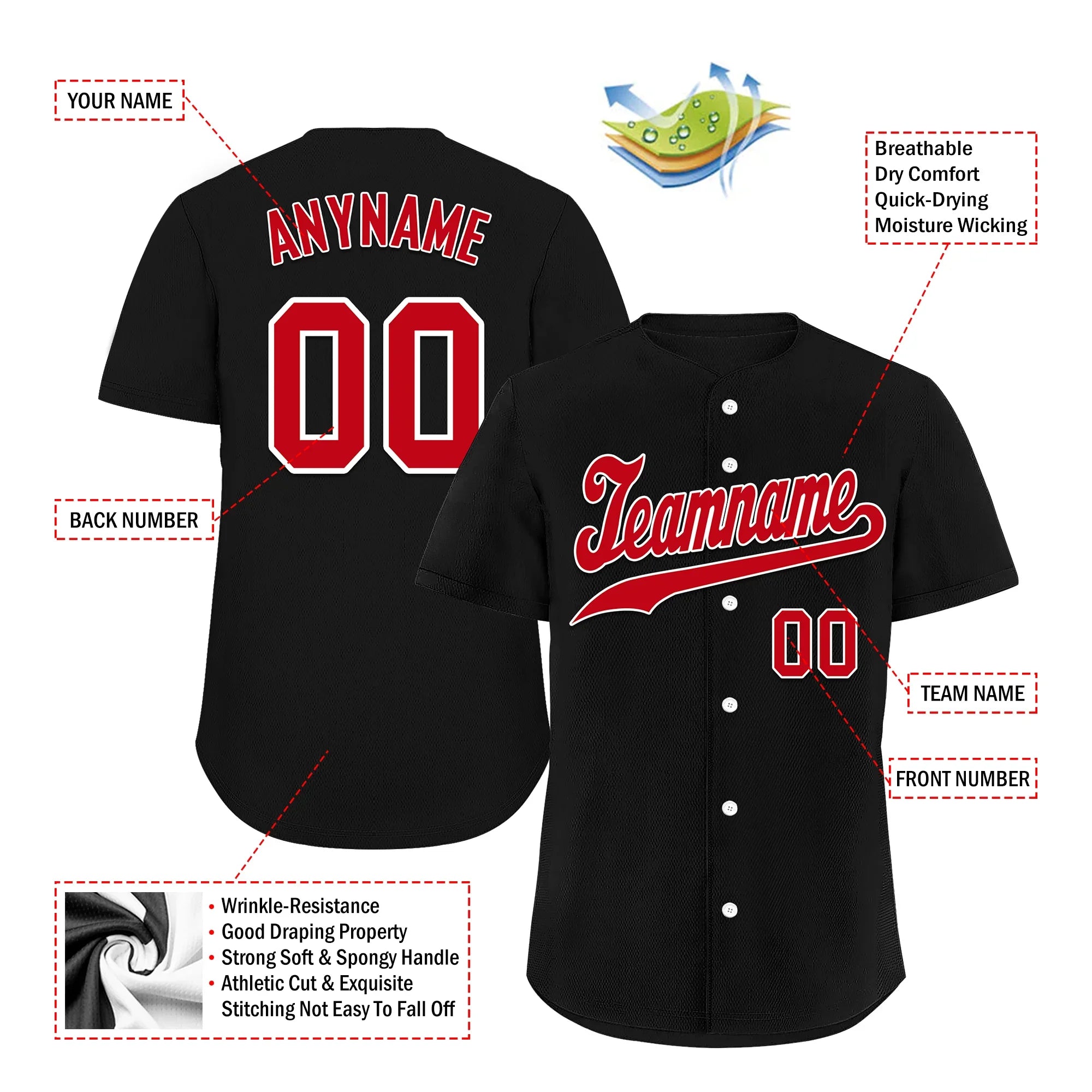 Custom Black Classic Style Red Personalized Authentic Baseball Jersey BSBJ01-bd0faae - Coolcustomize