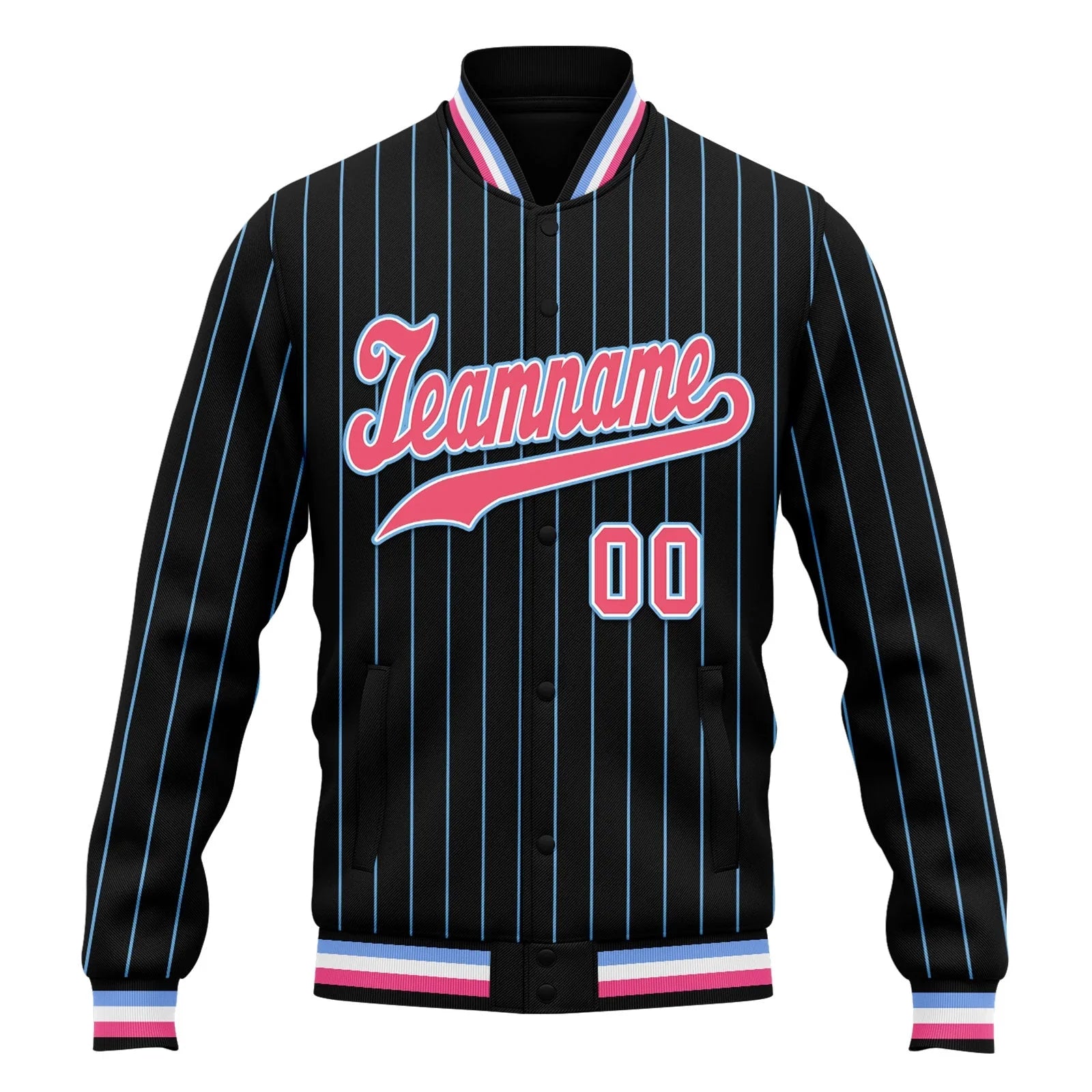 Custom Black Blue Stripe Fashion Jacket Bomber Full-Snap Varsity Letterman Personalized Jacket FZ005-D020219-30 - Coolcustomize
