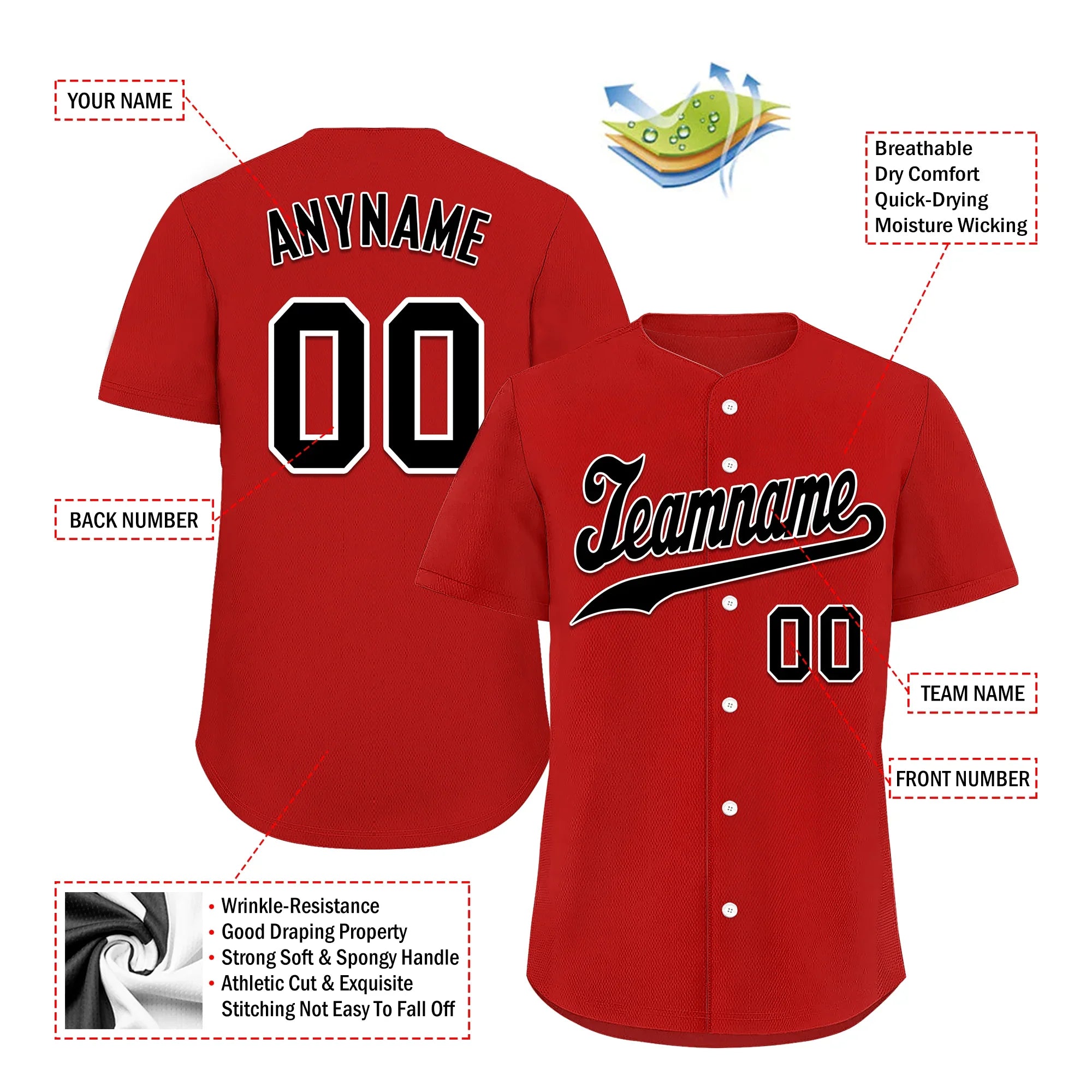 Custom Red Classic Style Black Personalized Authentic Baseball Jersey BSBJ01-bd0fa09 - Coolcustomize