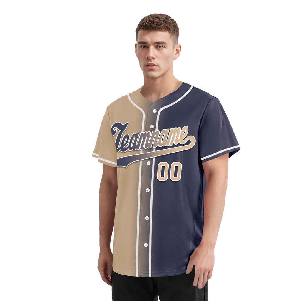 Custom Beige Blue Gradient Fashion Personalized Authentic Baseball Jersey BSBJ01-D0a7080 - Coolcustomize